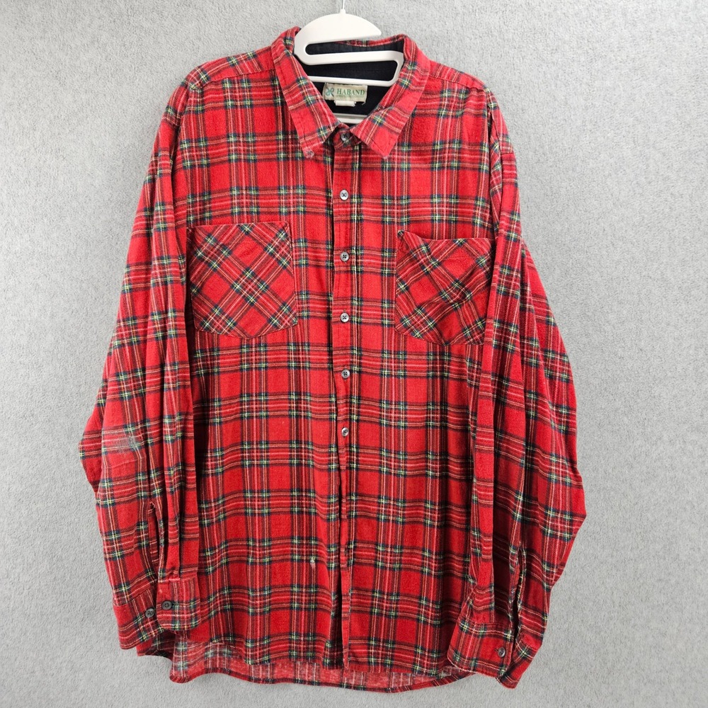 HABAND | Vintage 80's Mens Red Plaid Flannel Shirt Long Sleeve